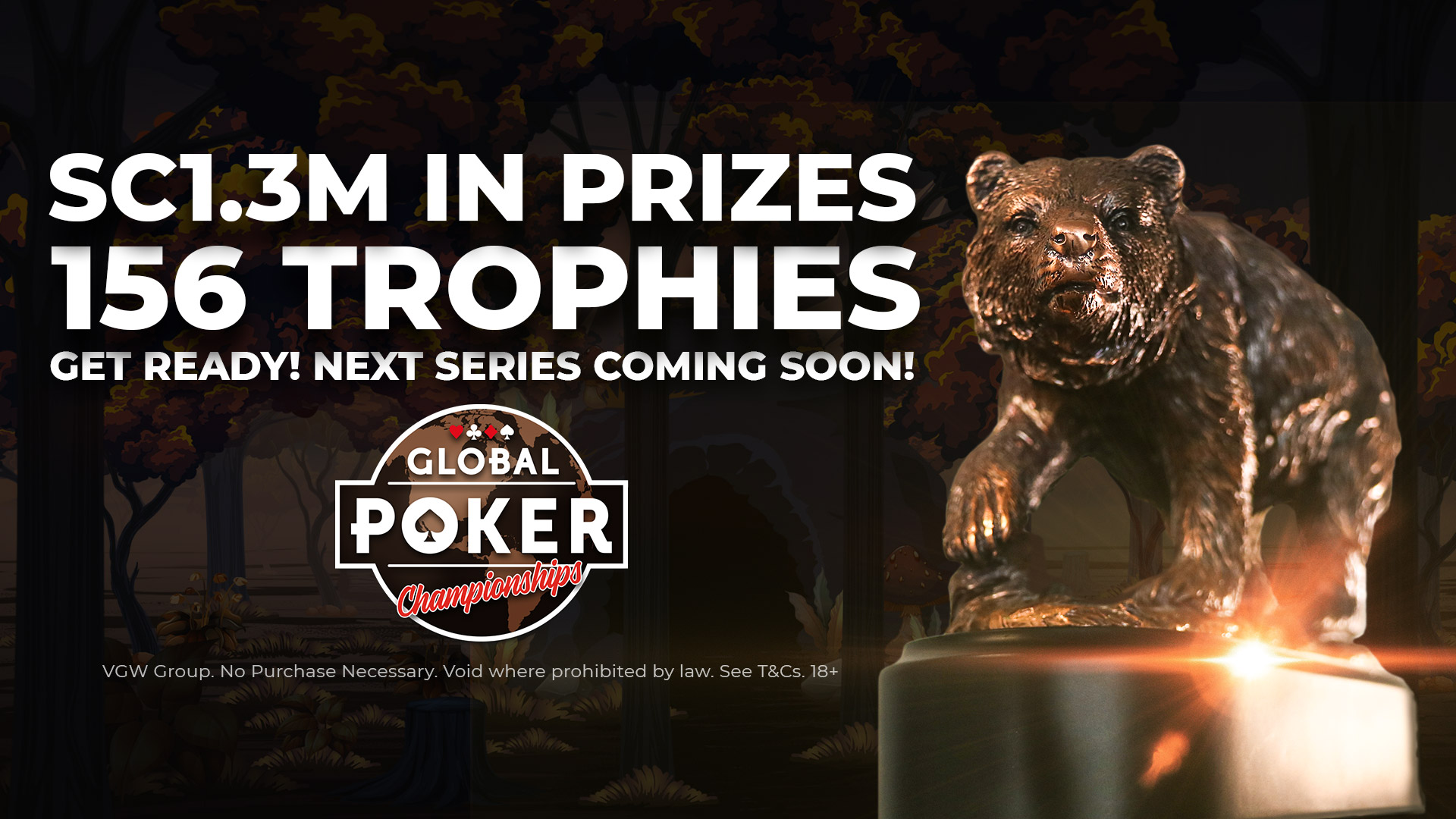 global poker championship with a bear trophy
